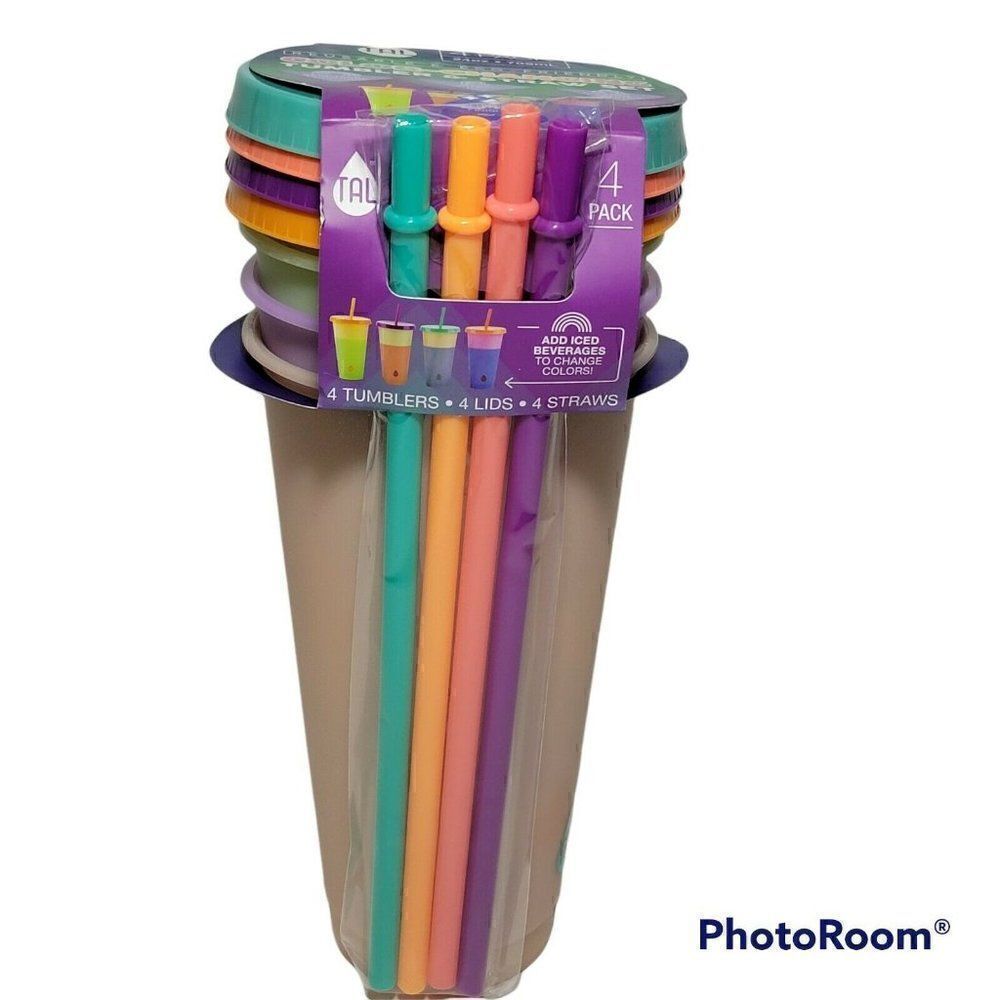 TAL Color Changing Tumbler‎ Cups Lids Straws Reusable 4Pk 24 Oz Glitter Finish